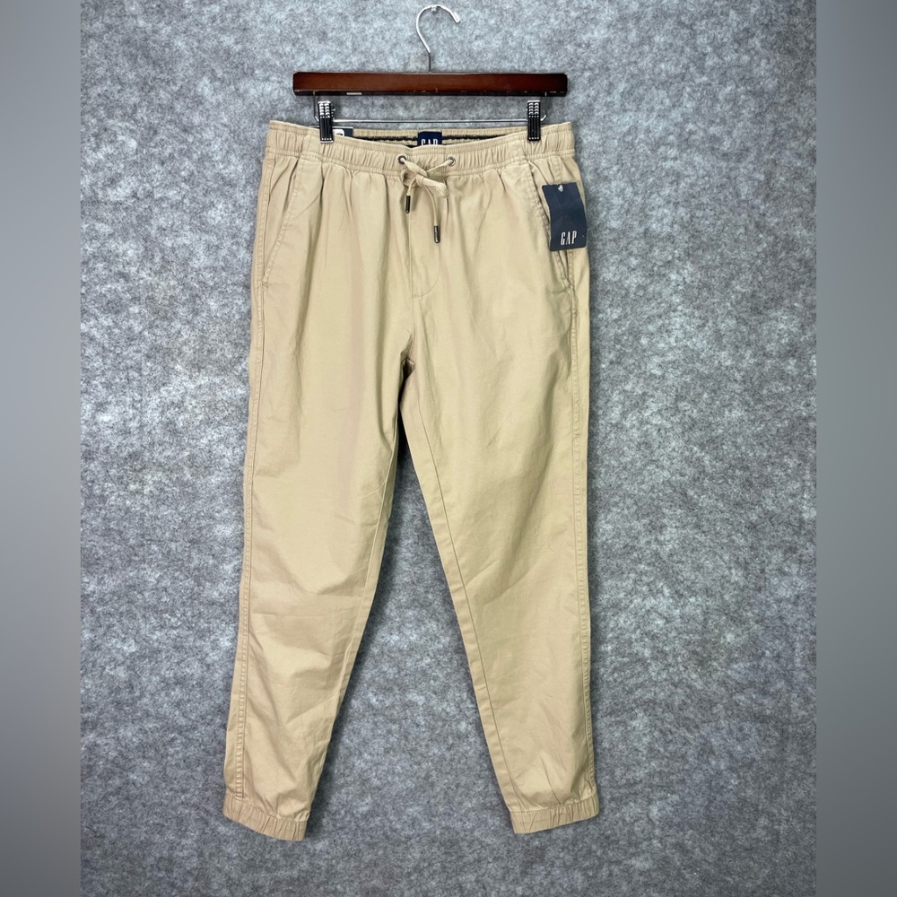Gap Trail Jogger Pants Mens Small Beige Elastic Waist Drawstring Cuffed Chino